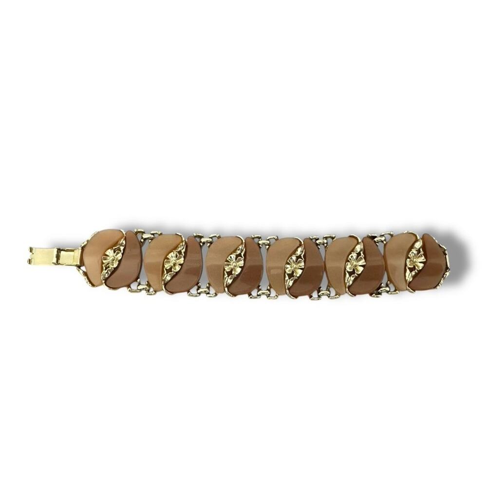 Vintage Chocolate Brown & Gold Tone Large Statement Bracelet 80’s Style Estate